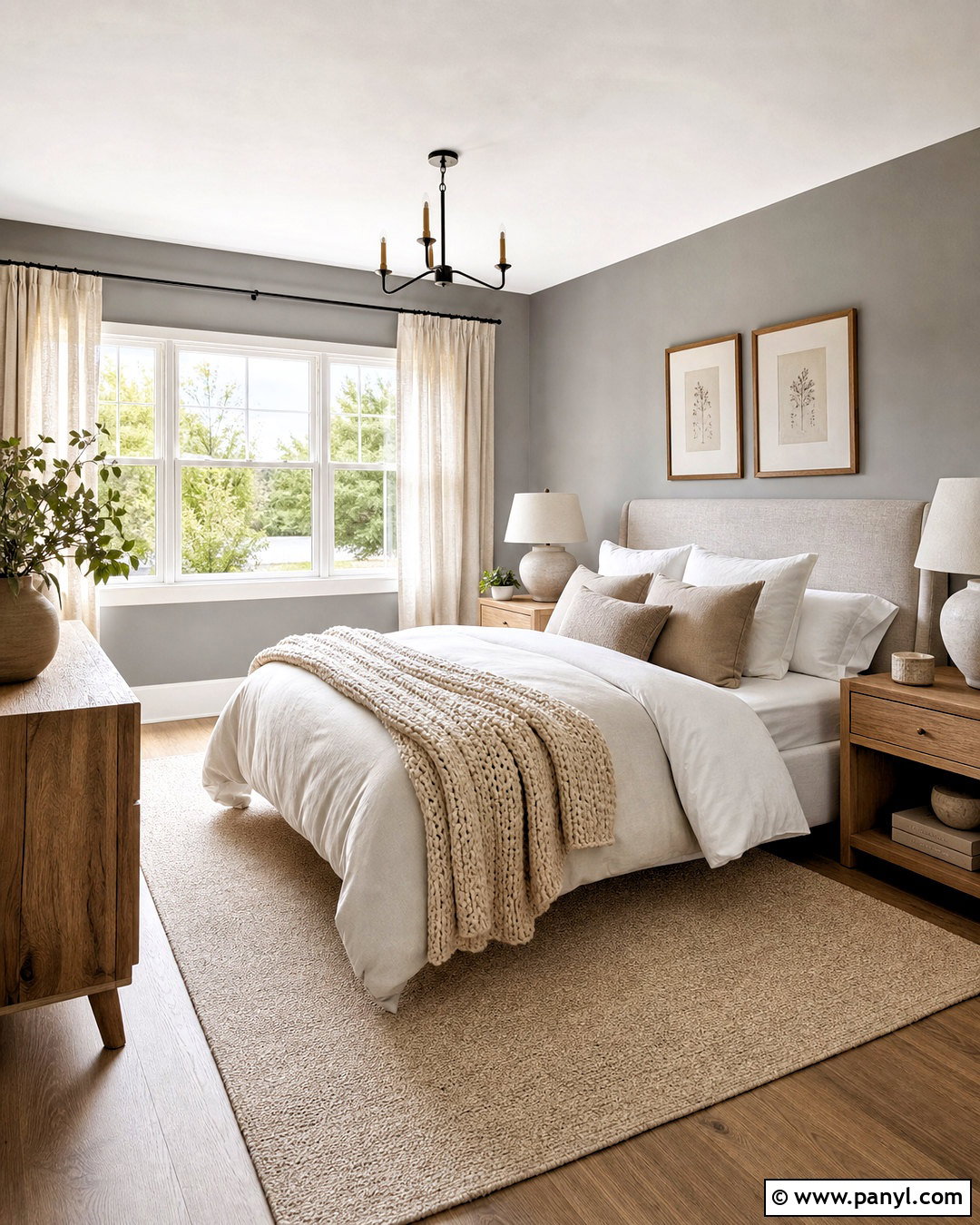 Gray Walls With Warm Neutral Bedding - 20 bedroom gray walls
