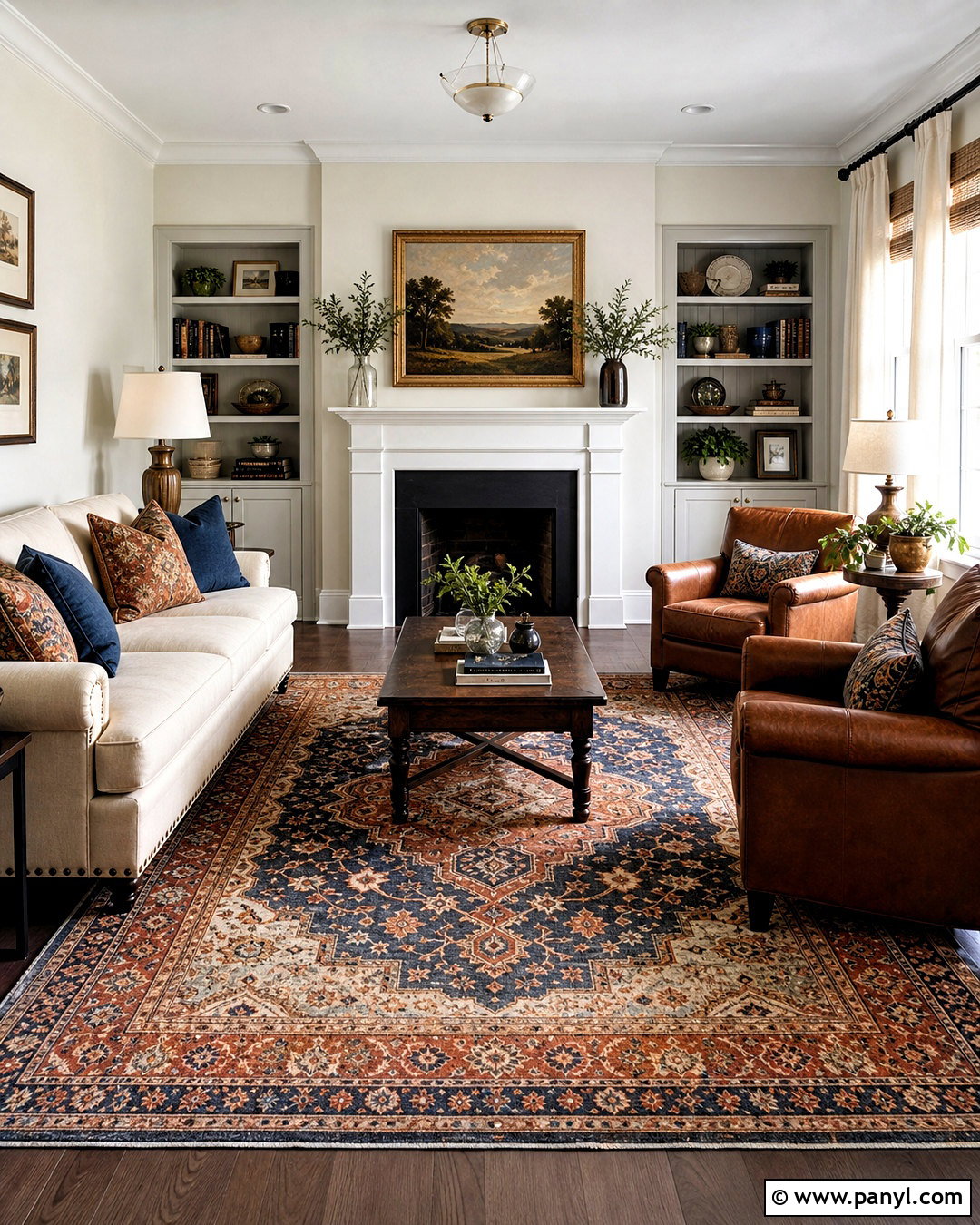 Gray Wood Floors With A Colorful Persian Rug - 20 gray wood floors living room decor ideas
