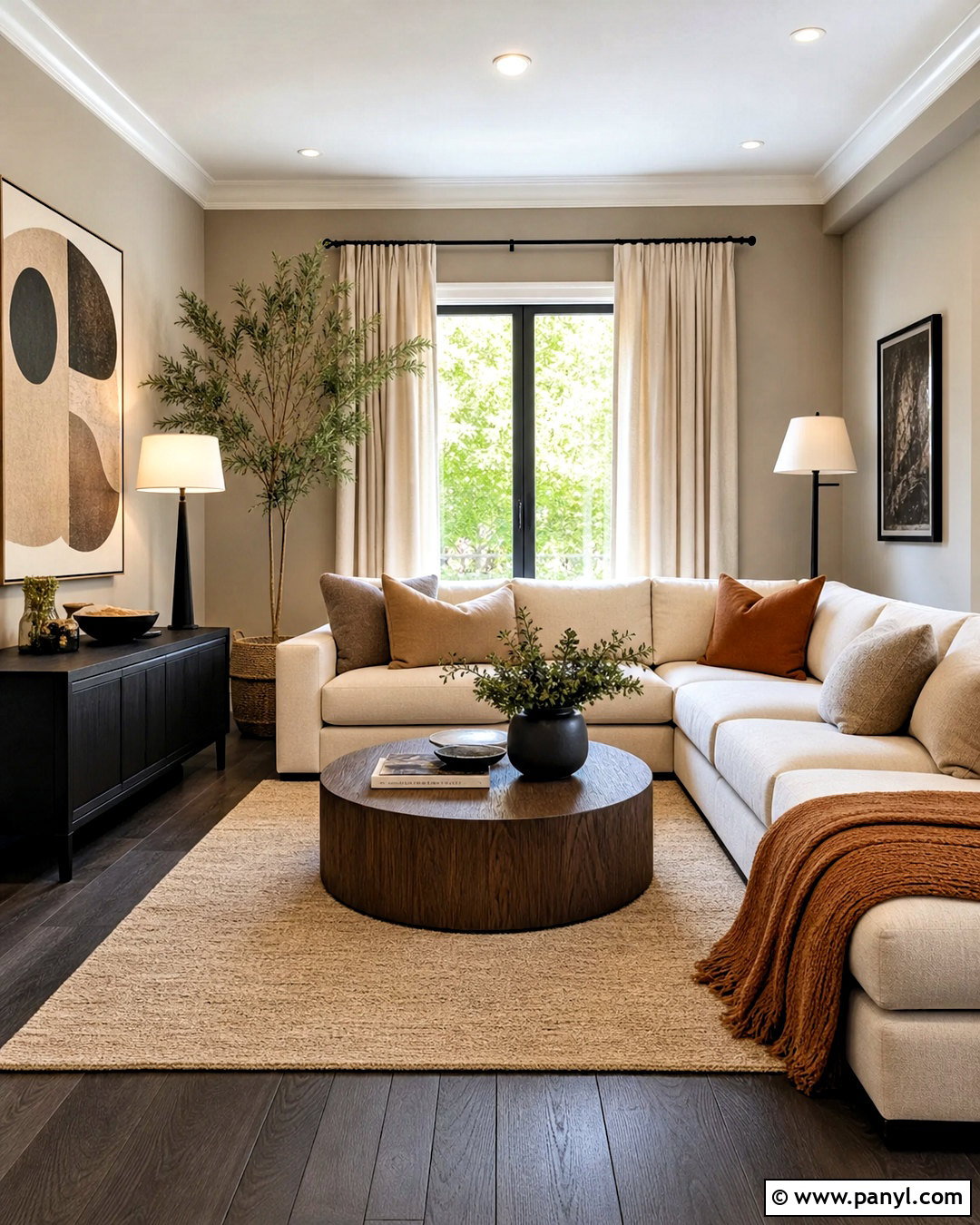 Gray Wood Floors With A Cream Sectional - 20 gray wood floors living room decor ideas