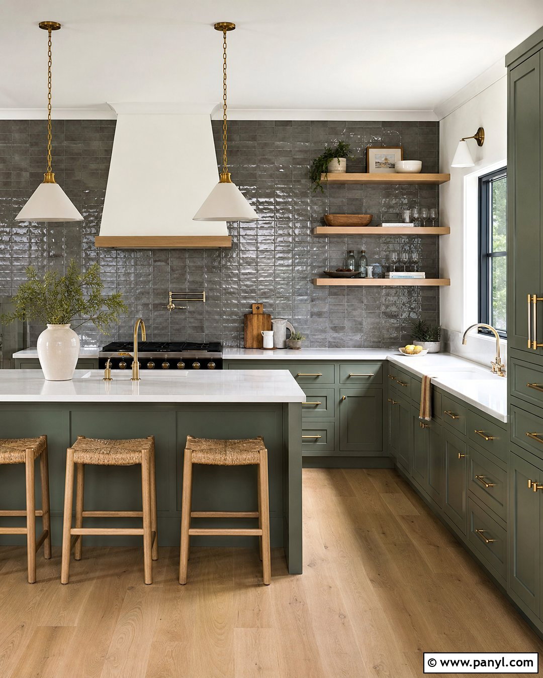 Gray Zellige Accent Wall With Sage Cabinets - 20 Modern Kitchen With Gray Accent Wall Ideas