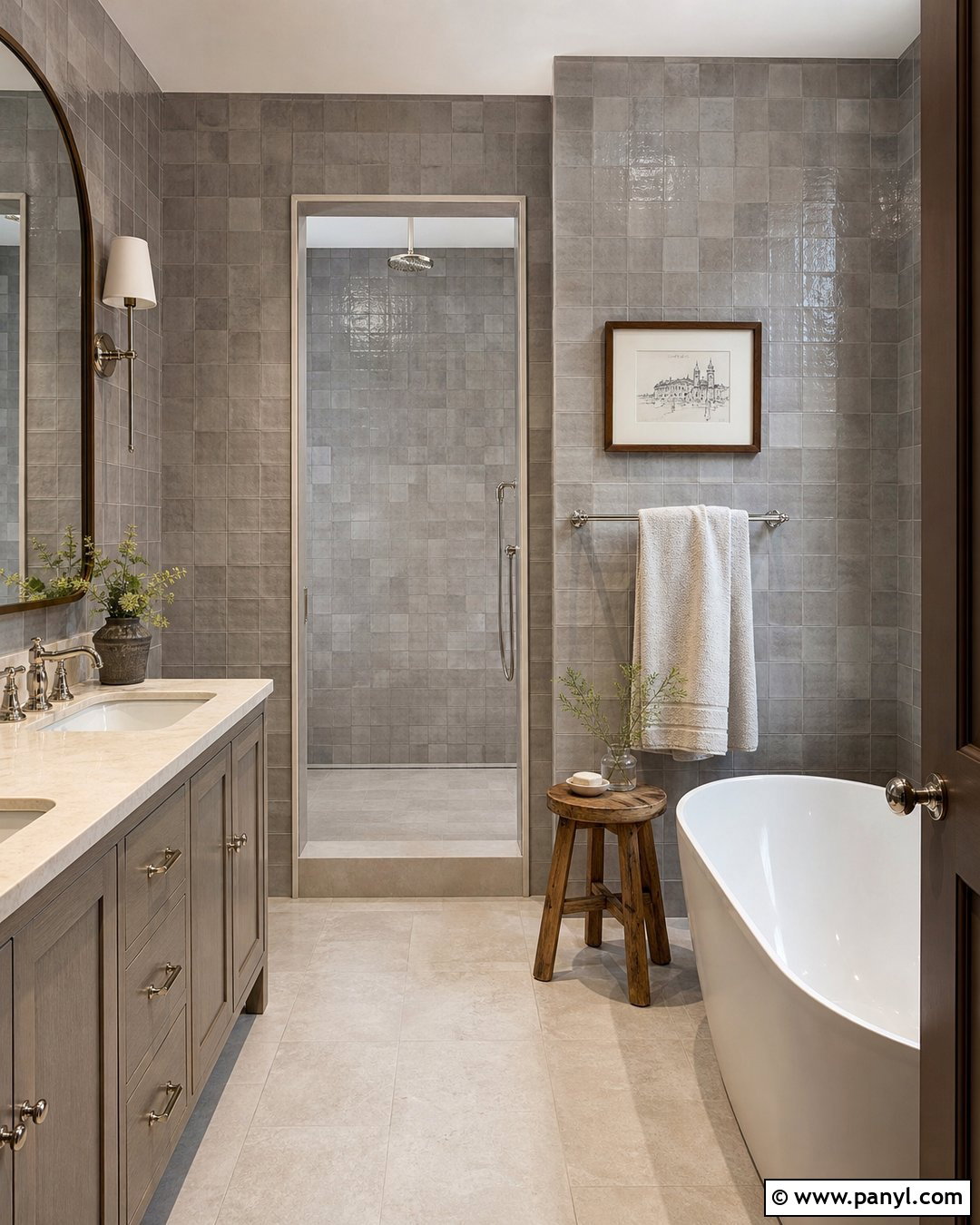Gray Zellige Tile Bathroom Walls - 20 Gray Textured Bathroom Walls