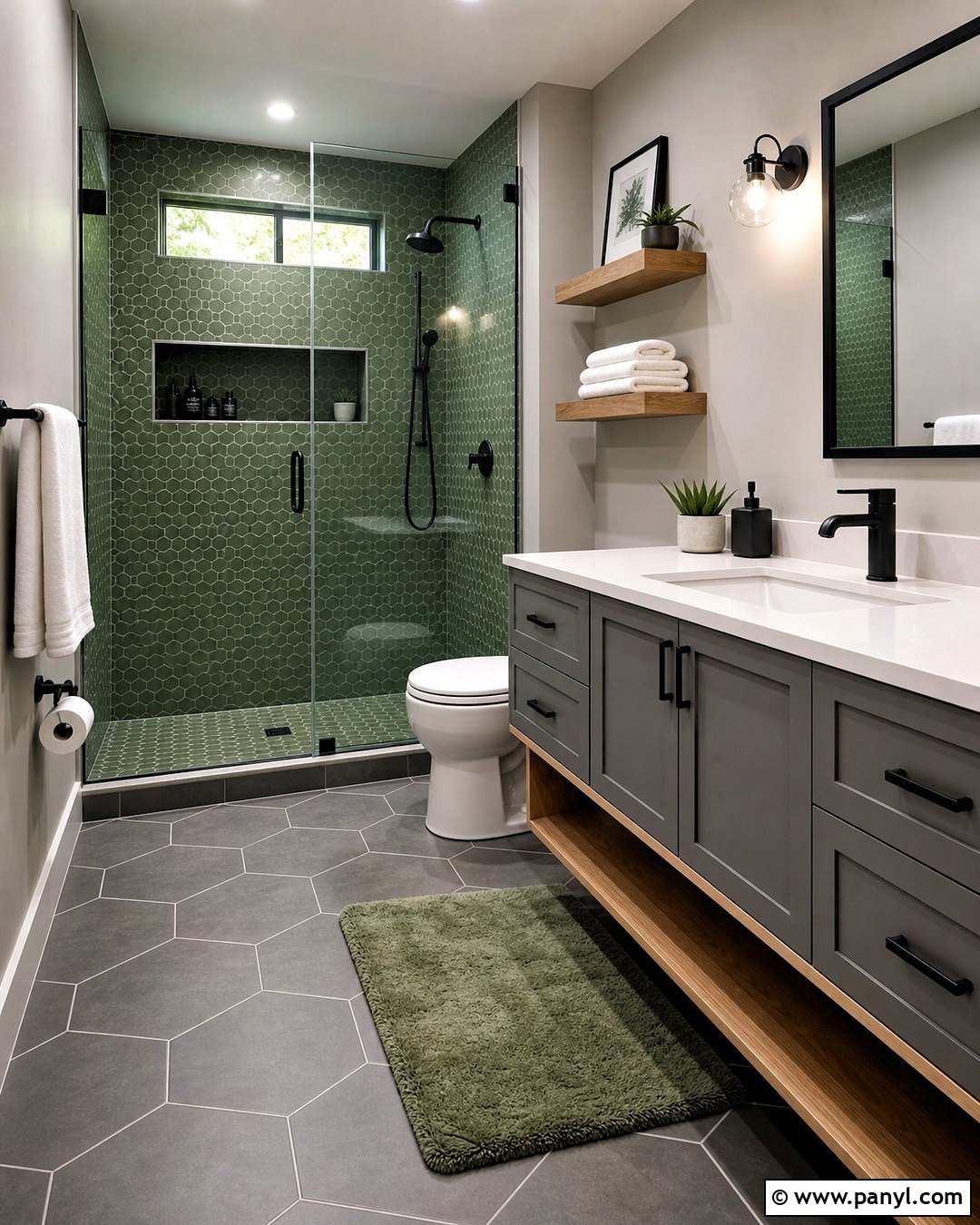 Gray and Green Bathroom With Hexagon Tile - 20 gray and green bathroom ideas