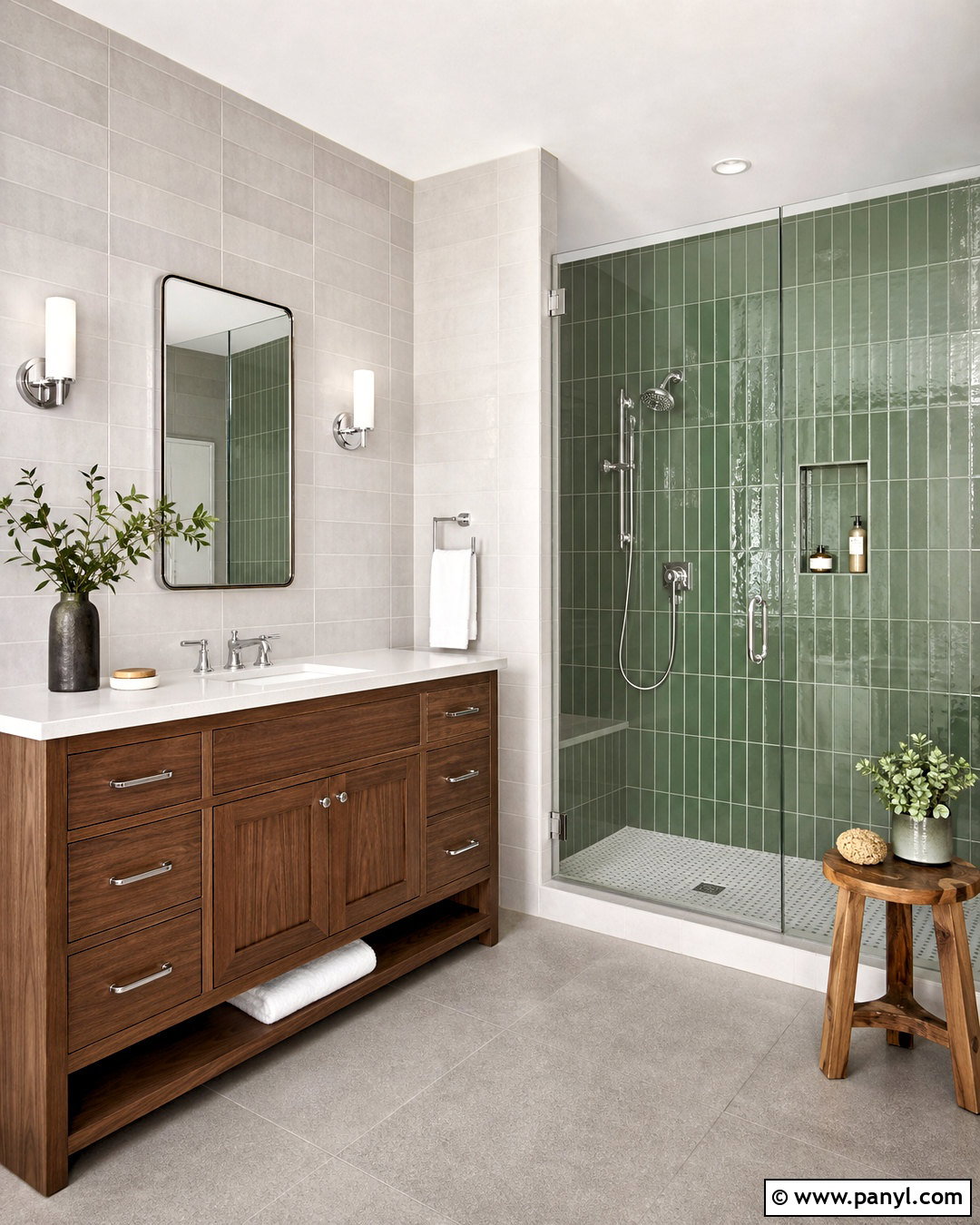 Gray and Green Bathroom With Subway Tile - 20 gray and green bathroom ideas