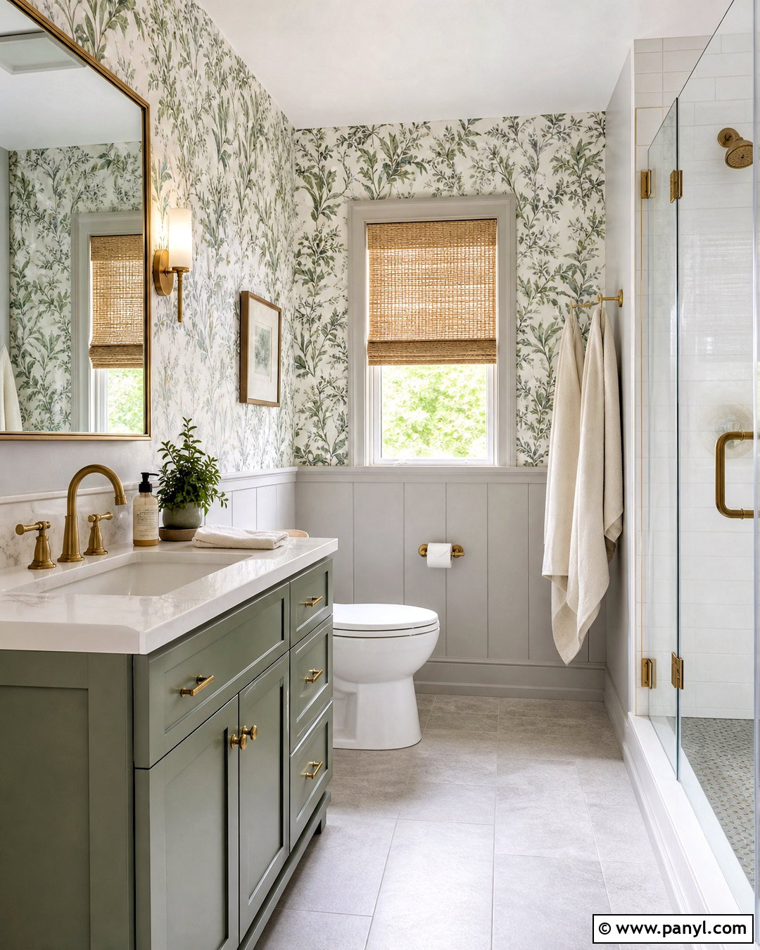 Gray and Green Bathroom With Wallpaper - 20 gray and green bathroom ideas