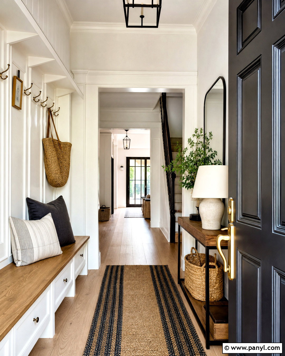 Greek Villa Entryway With Wood Bench - 20 greek vanilla sherwin williams ideas