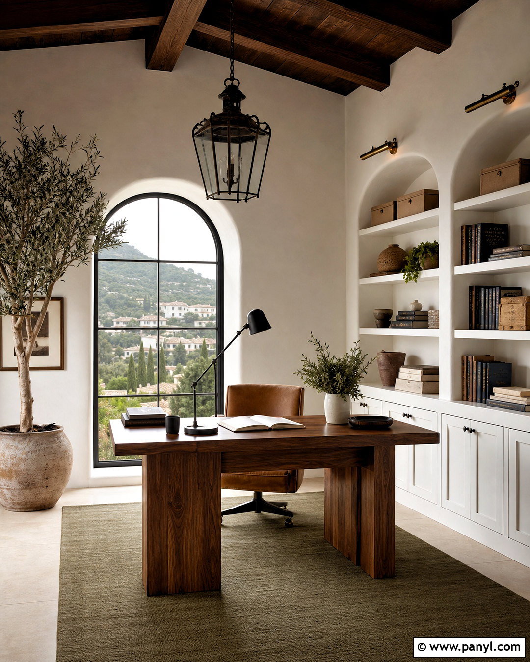 Greek Villa Home Office With Built-In Shelves - 20 greek vanilla sherwin williams ideas