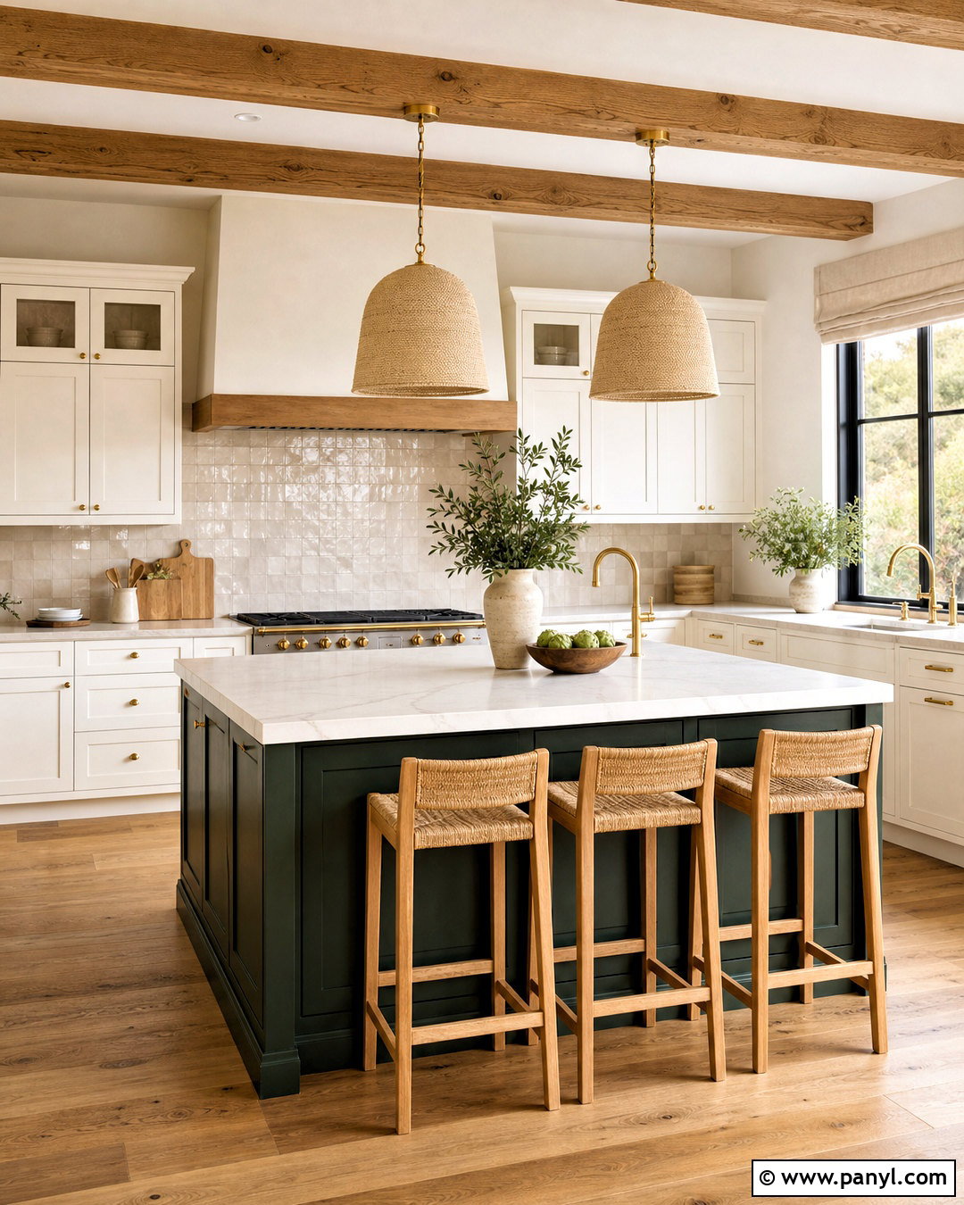 Greek Villa Kitchen With Dark Green Island - 20 greek vanilla sherwin williams ideas
