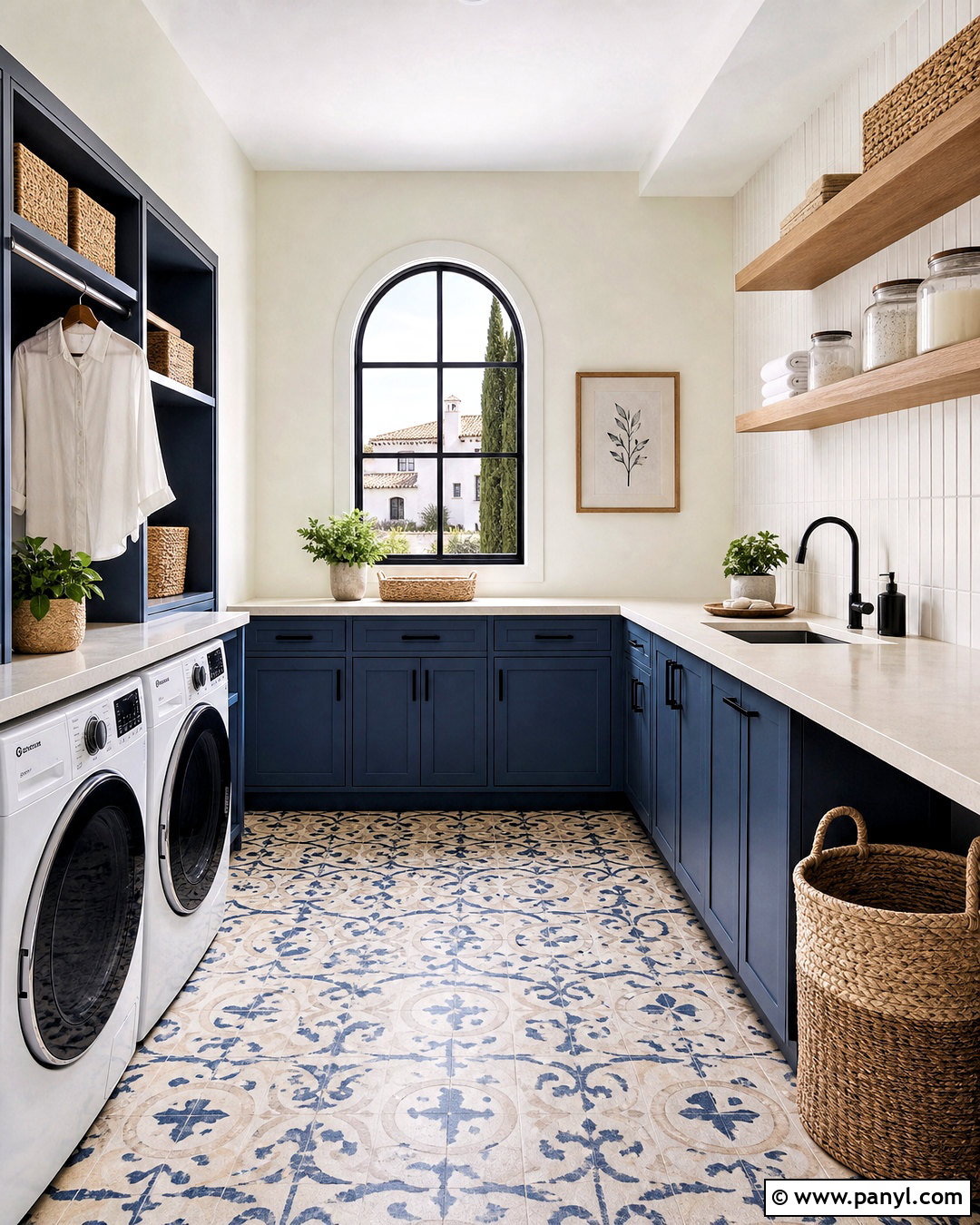 Greek Villa Laundry Room With Blue Cabinets - 20 greek vanilla sherwin williams ideas