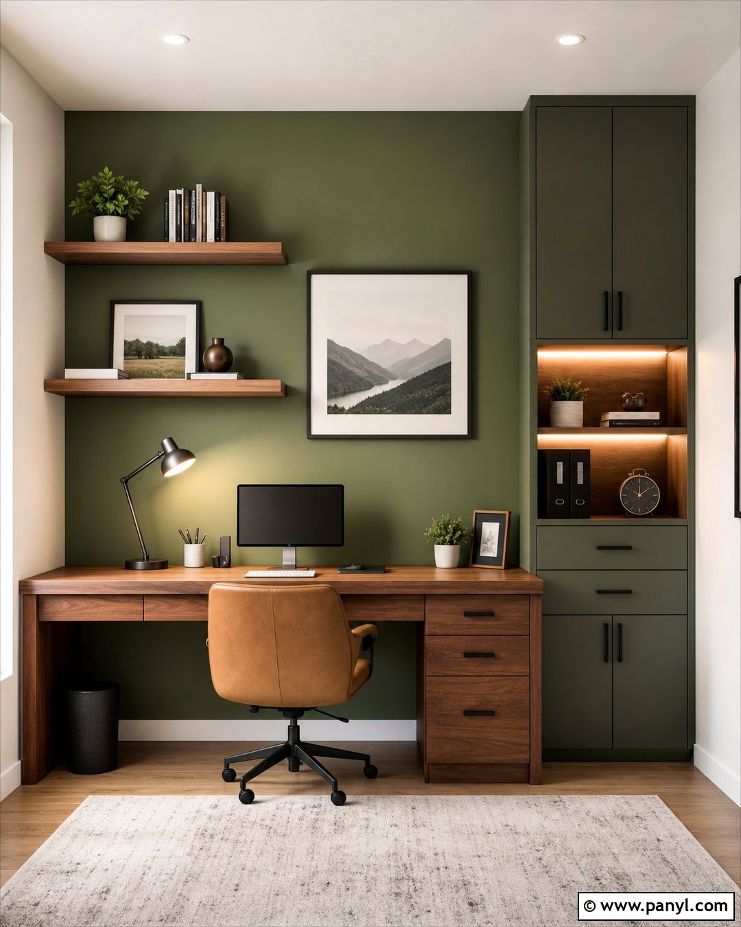 Green Accent Wall Behind A Desk - 50 green accent wall ideas