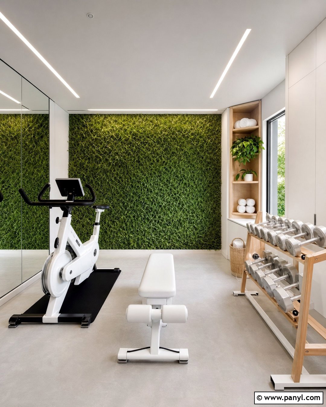 Green Accent Wall Home Gym With White Equipment - 20 Modern Home Gym With Green Accent Wall Ideas