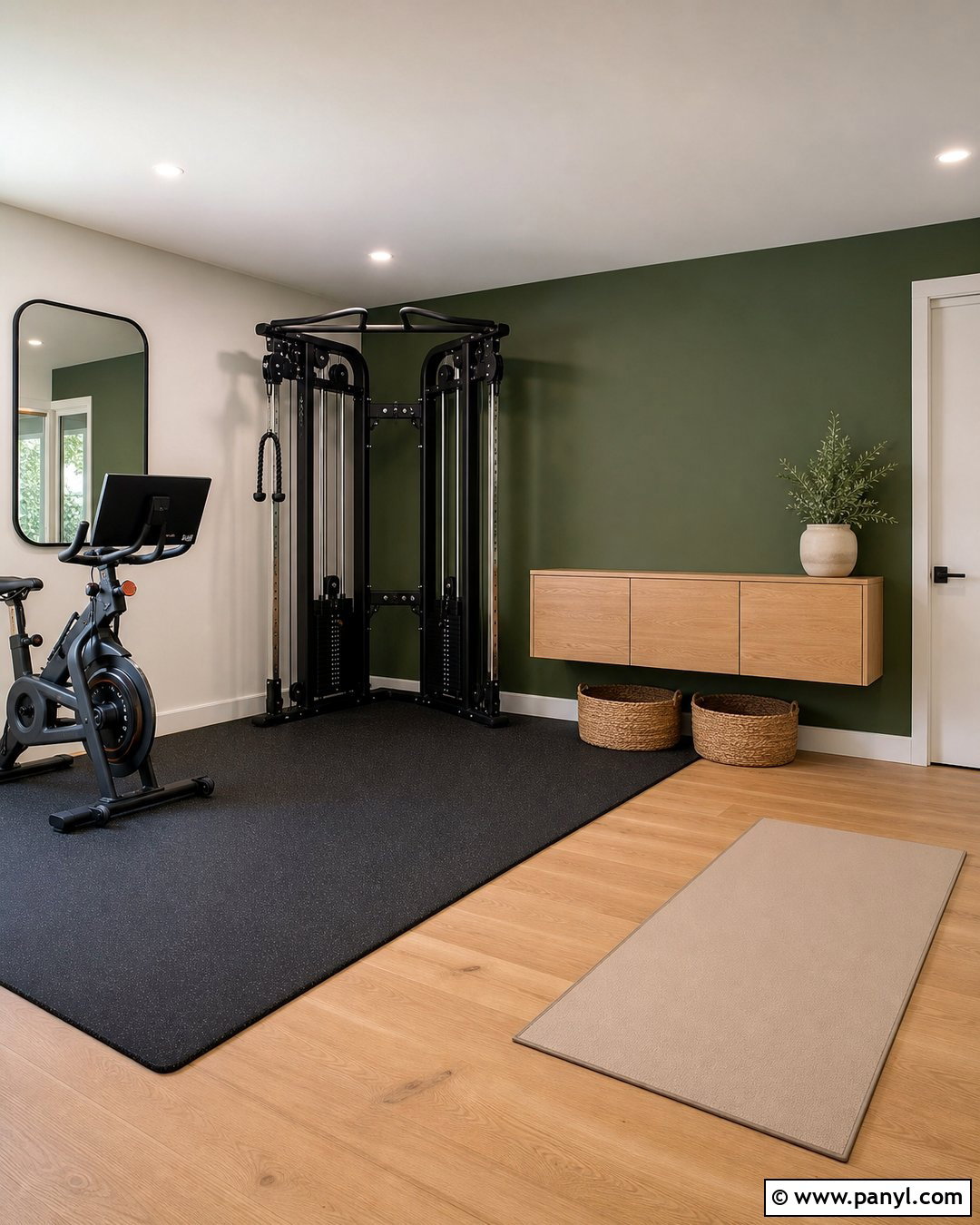 Green Accent Wall Home Gym With Wood Floor - 20 Modern Home Gym With Green Accent Wall Ideas