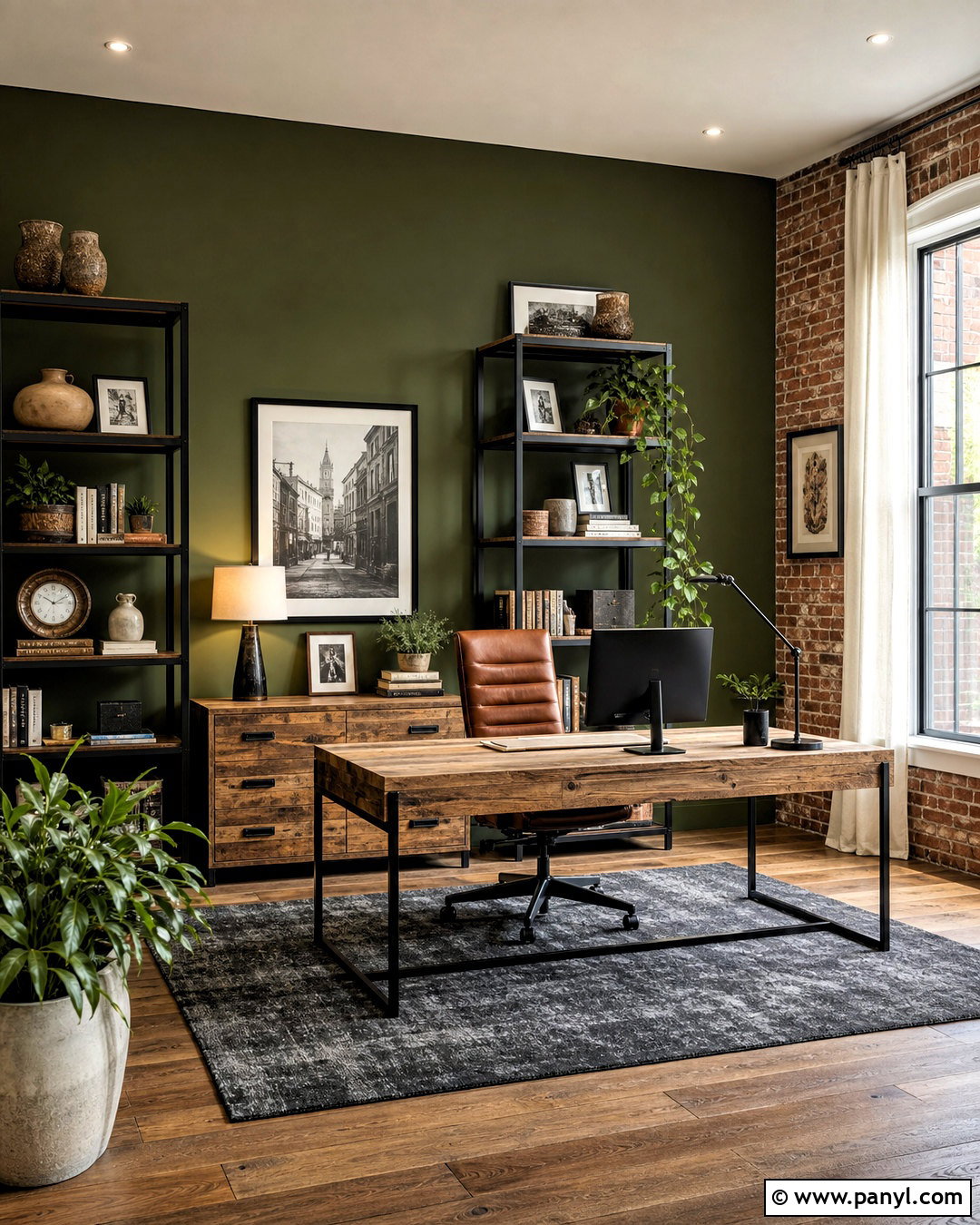 Green Accent Wall Office With Brick - 20 green accent wall office ideas
