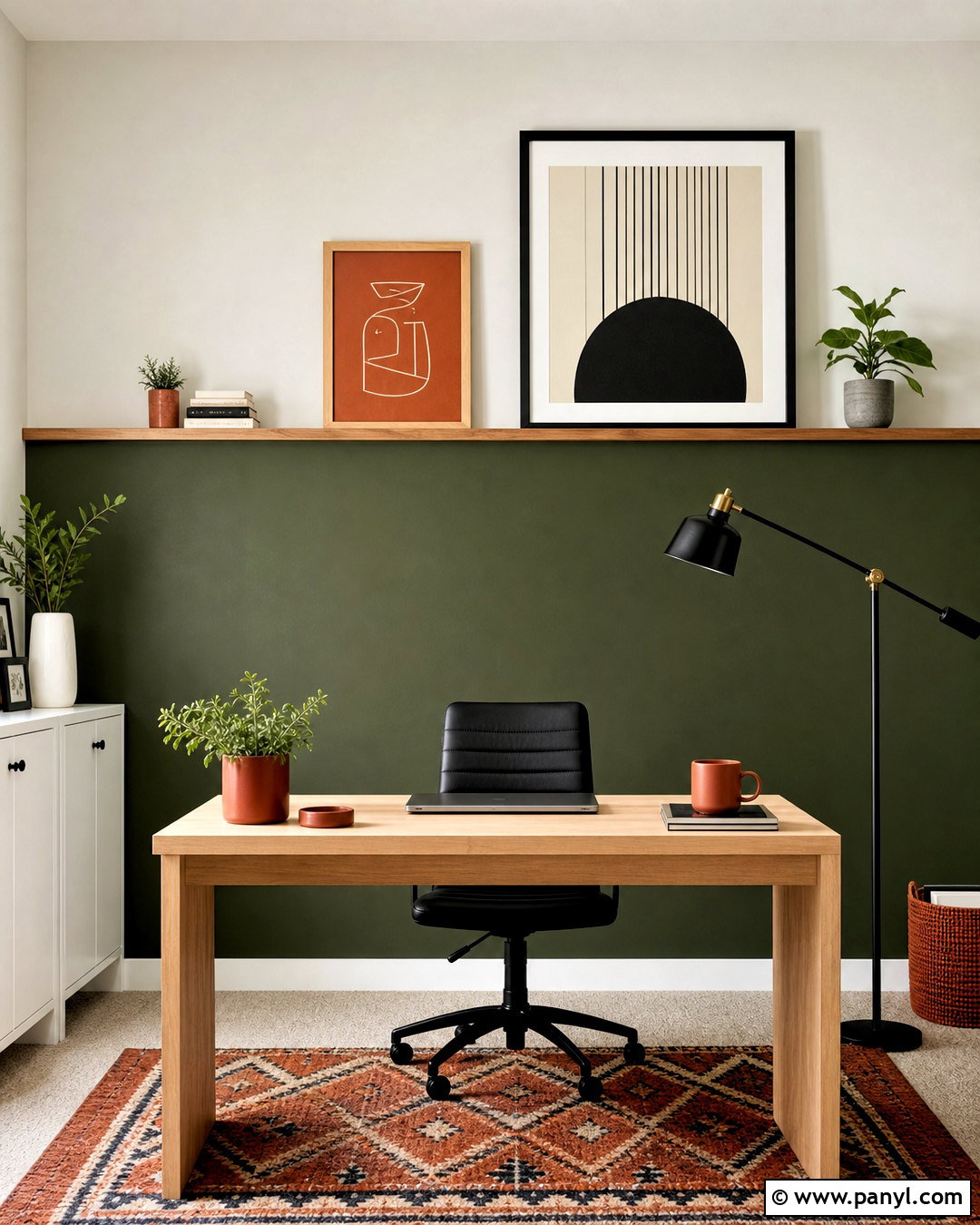 Green Accent Wall Office With Color Blocking - 20 green accent wall office ideas