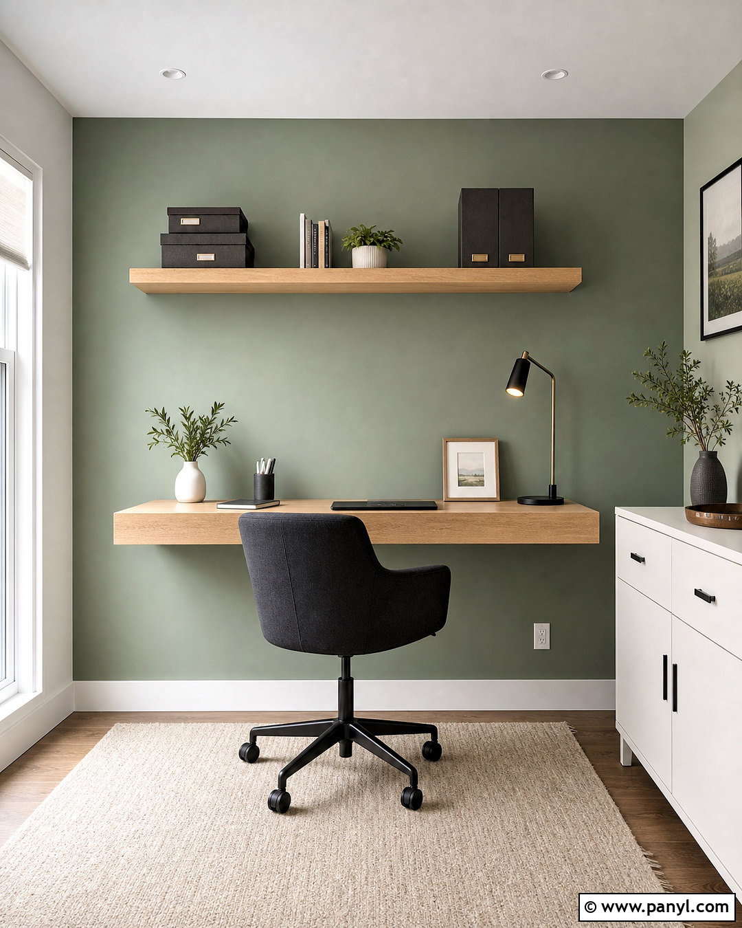 Green Accent Wall Office With Floating Desk - 20 green accent wall office ideas