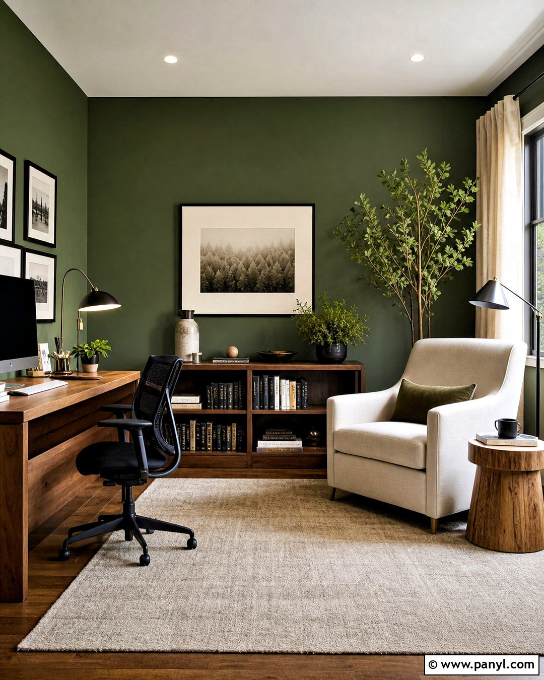 Green Accent Wall Office With Reading Chair - 20 green accent wall office ideas