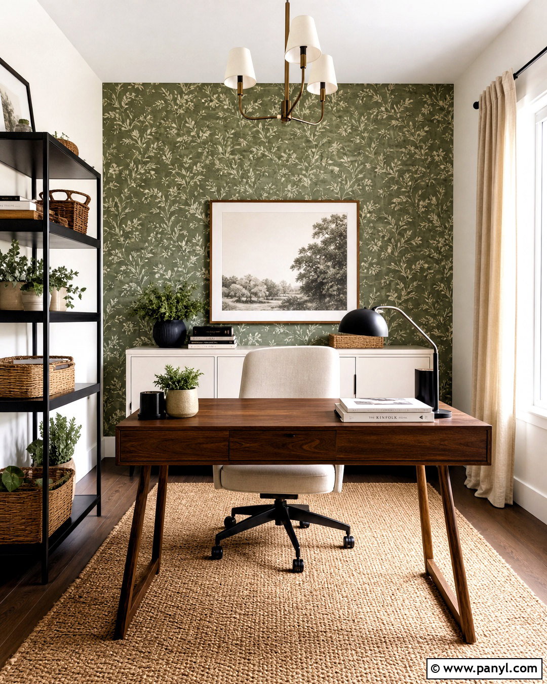Green Accent Wall Office With Wallpaper - 20 green accent wall office ideas