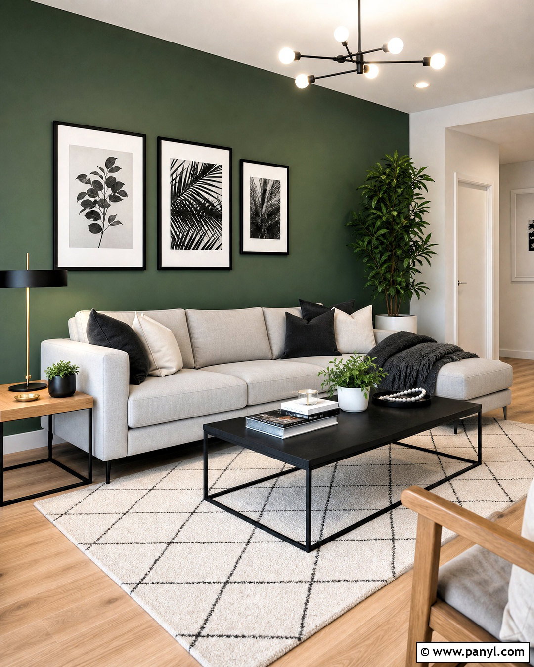 Green Accent Wall With Black And White Decor - 20 green accent wall living room ideas