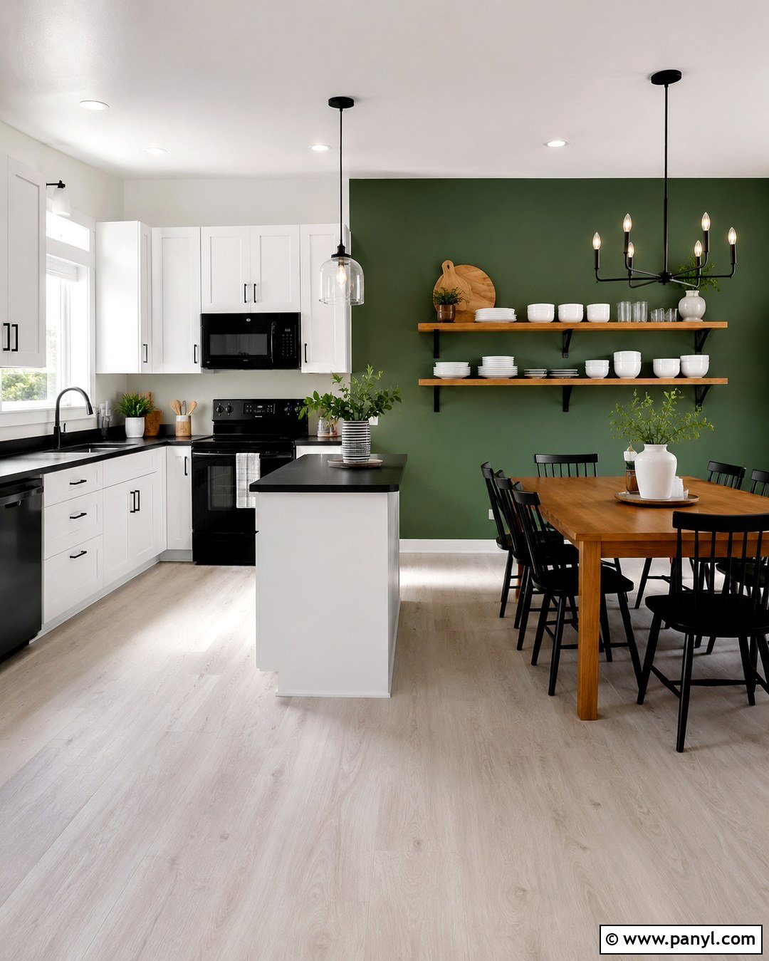 Green Accent Wall With Black And White Kitchen - 20 Black And White Kitchen With Green Walls