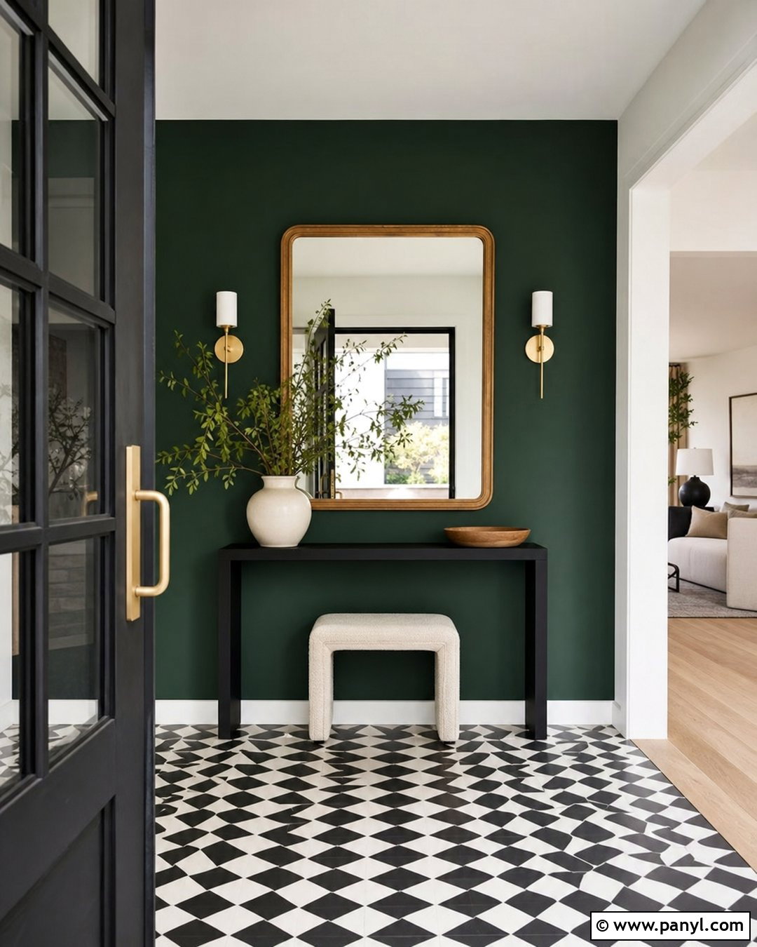 Green Accent Wall With Black And White Tile - 20 Green Accent Wall Foyer Ideas