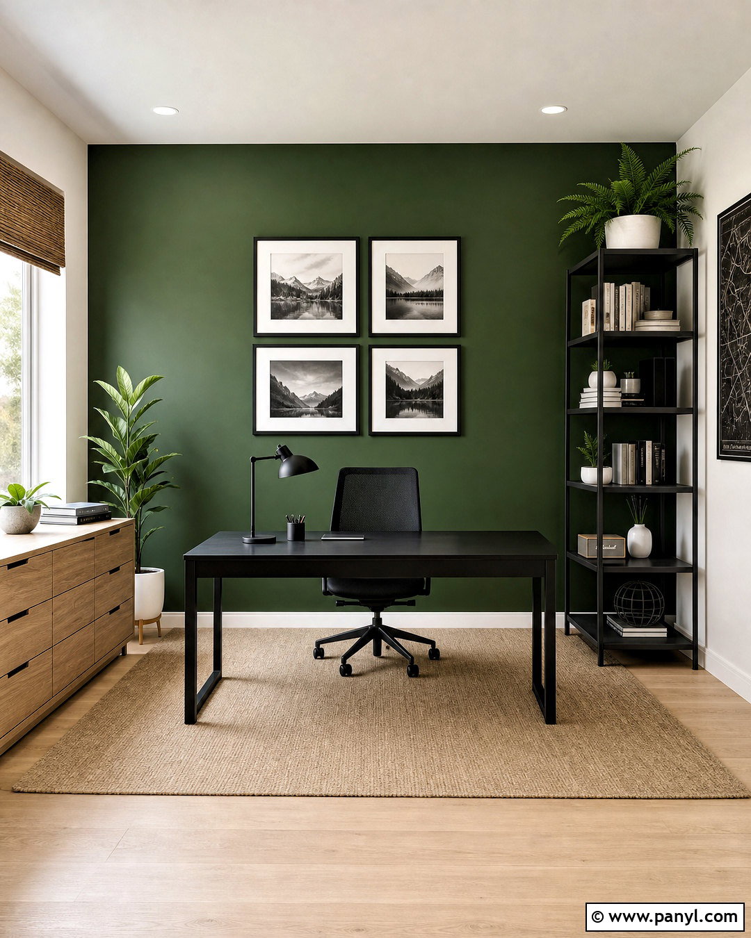 Green Accent Wall With Black Furniture - 20 green accent wall office ideas