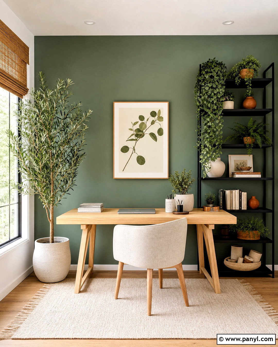 Green Accent Wall With Botanical Decor - 20 green accent wall office ideas