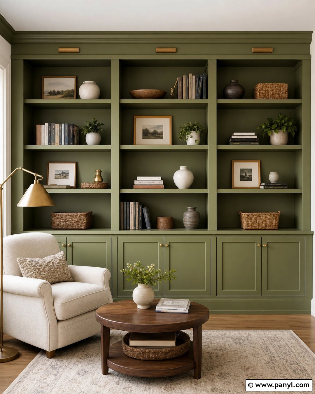 Green Accent Wall With Built-In Shelves - 50 green accent wall ideas