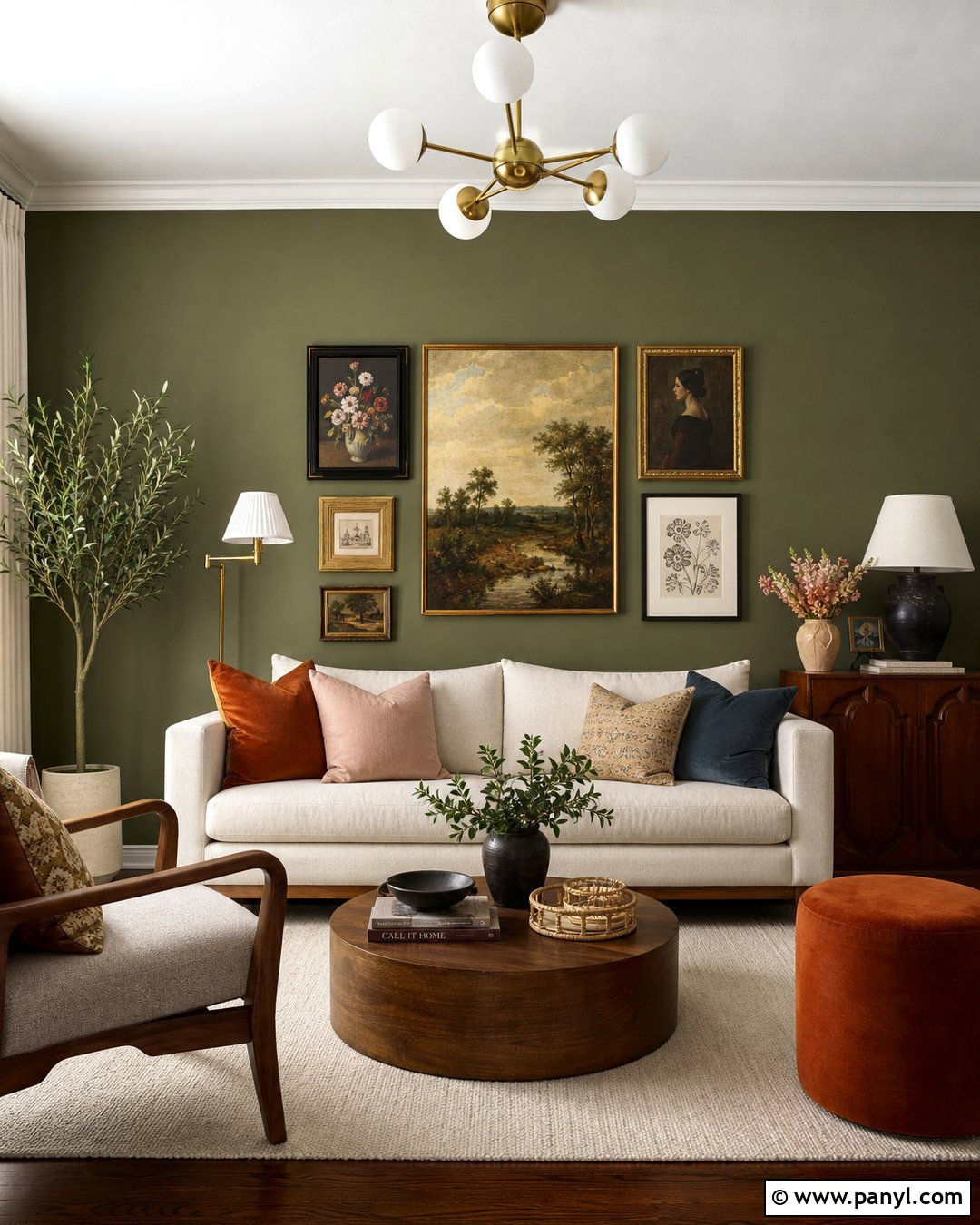 Green Accent Wall With Gallery Art - 50 green accent wall ideas