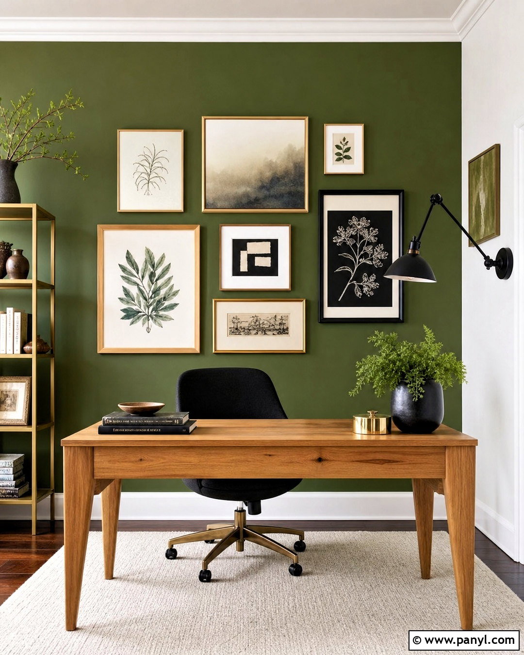 Green Accent Wall With Gallery Wall - 20 green accent wall office ideas