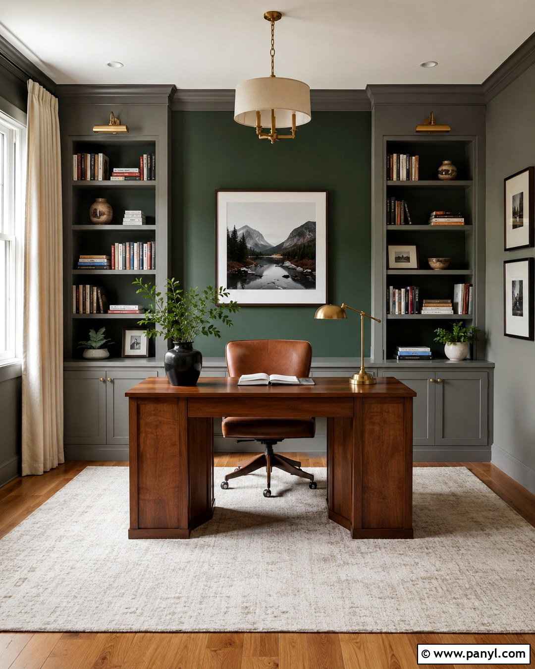 Green Accent Wall With Gray Built-Ins - 20 Gray Walls With Green Accent Wall Ideas