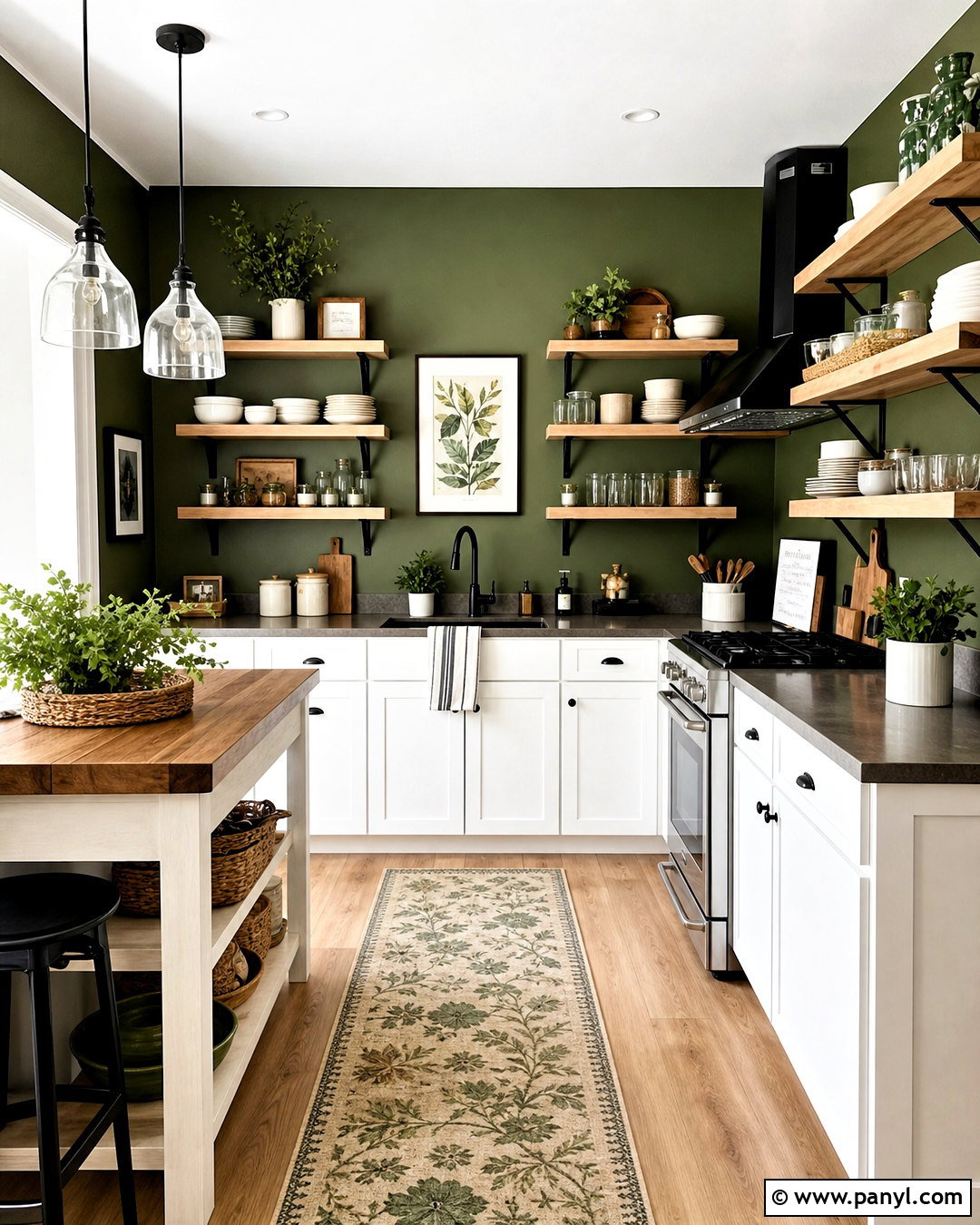 Green Accent Wall With Open Shelves - 20 green accent wall kitchen ideas