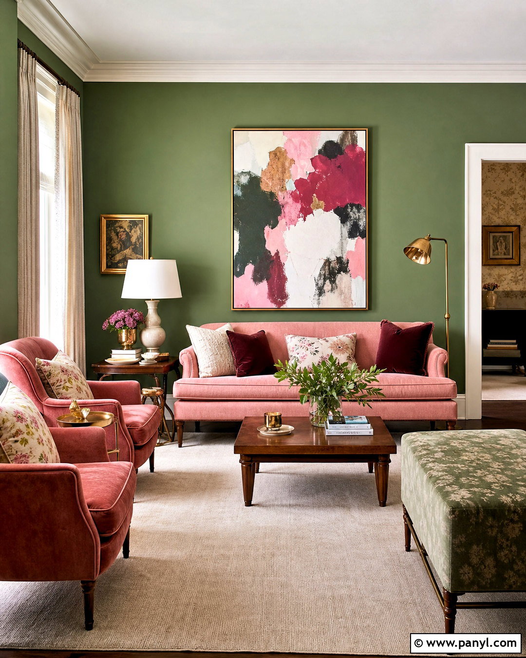 Green Accent Wall With Pink Decor - 20 green accent wall living room ideas