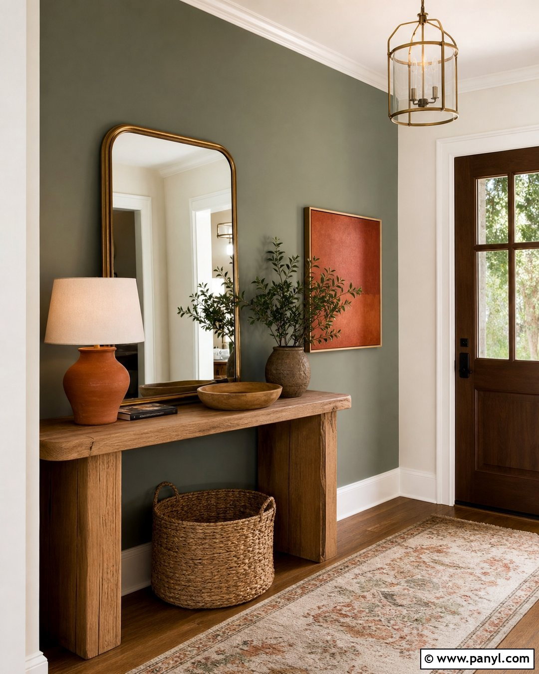 Green Accent Wall With Terracotta Decor - 20 Green Accent Wall Foyer Ideas
