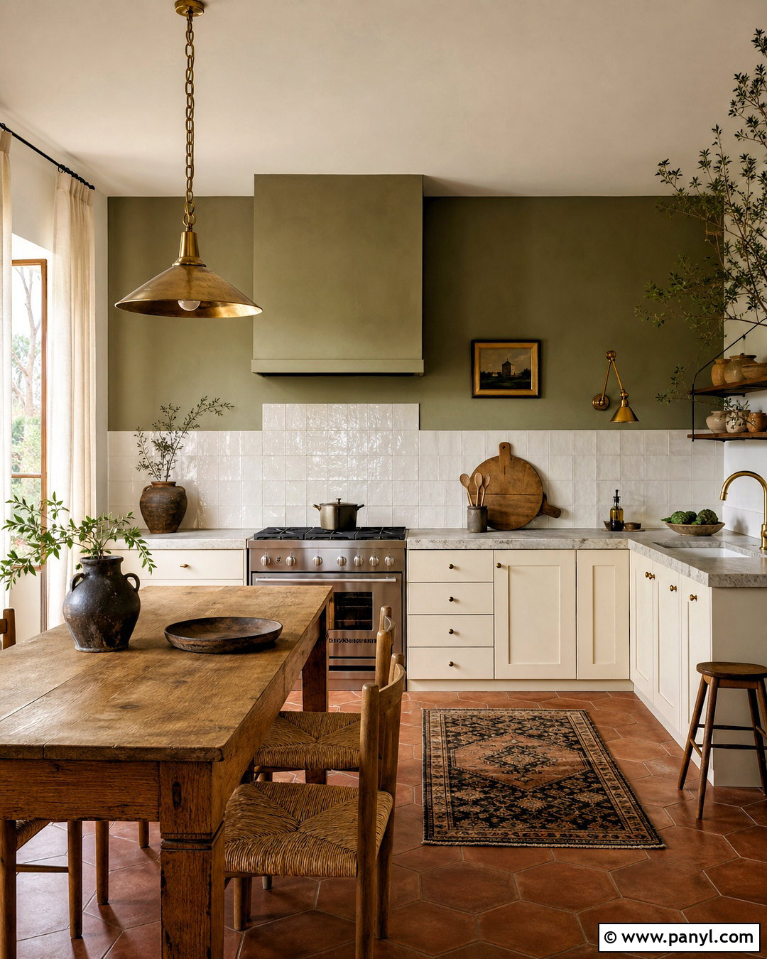 Green Accent Wall With Terracotta Flooring - 20 green accent wall kitchen ideas