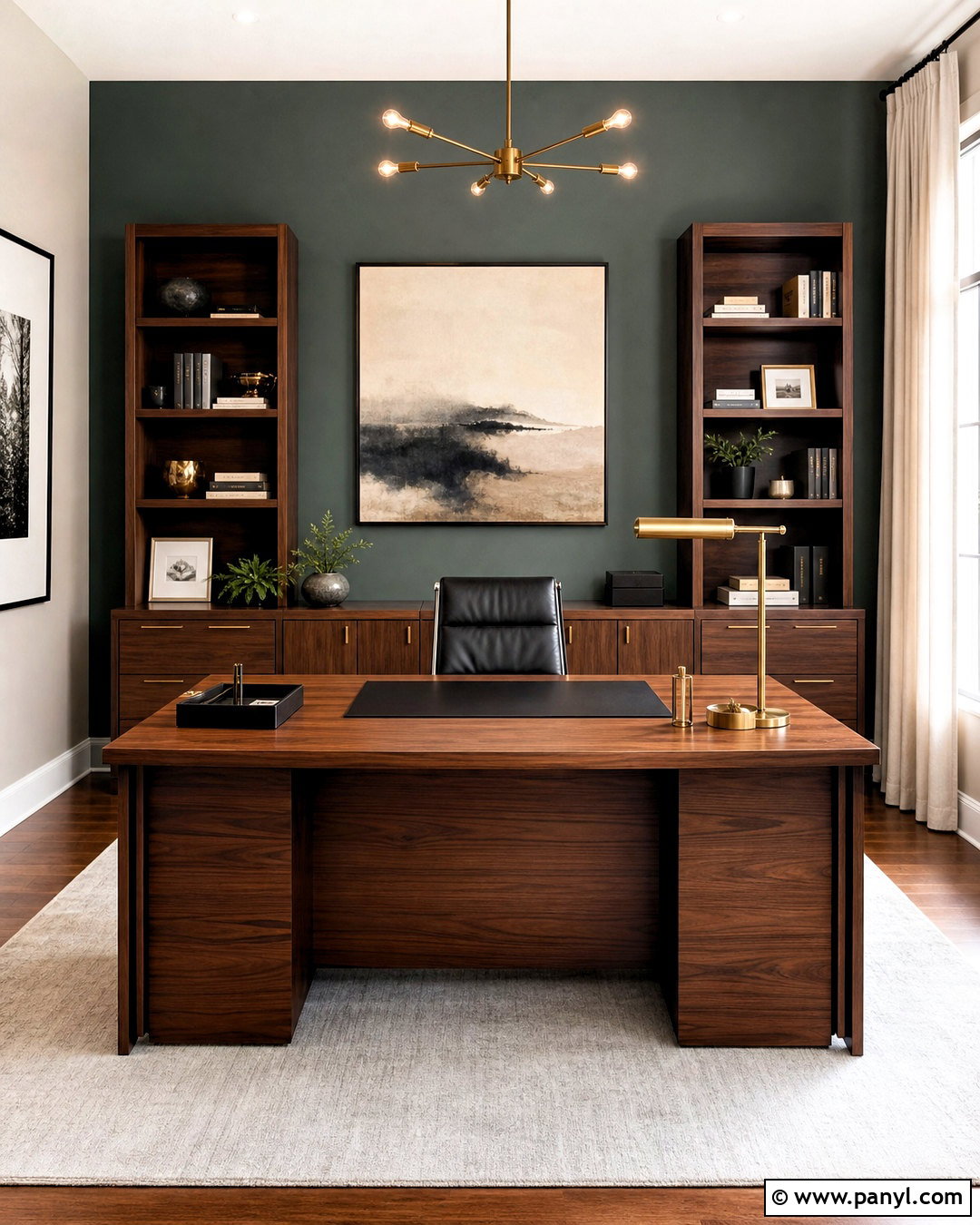 Green Accent Wall With Walnut Desk - 20 green accent wall office ideas