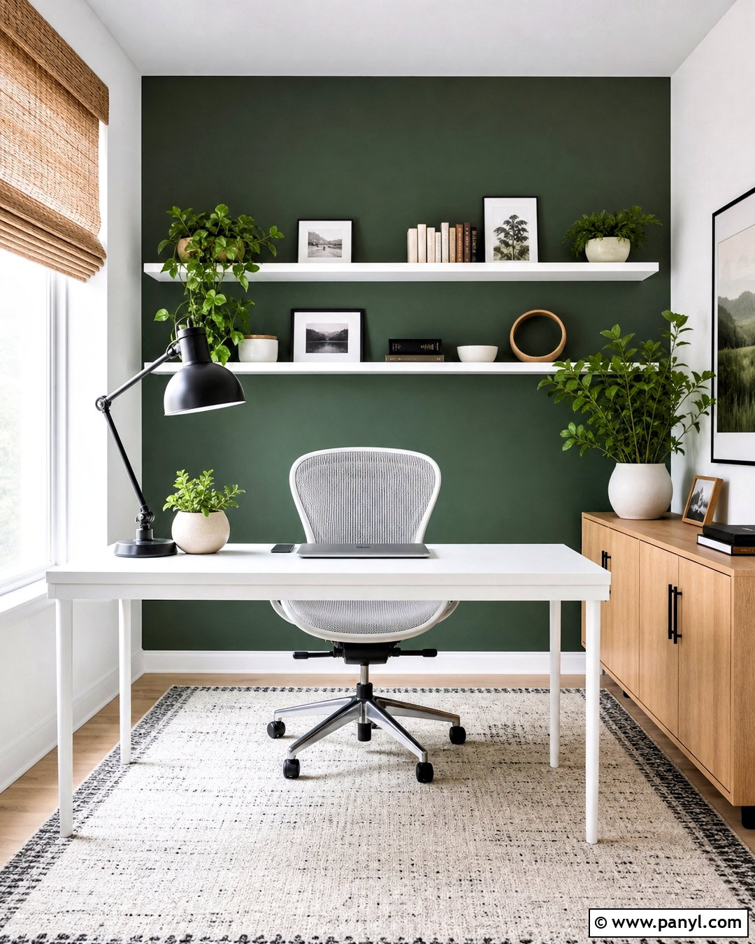Green Accent Wall With White Desk - 20 green accent wall office ideas