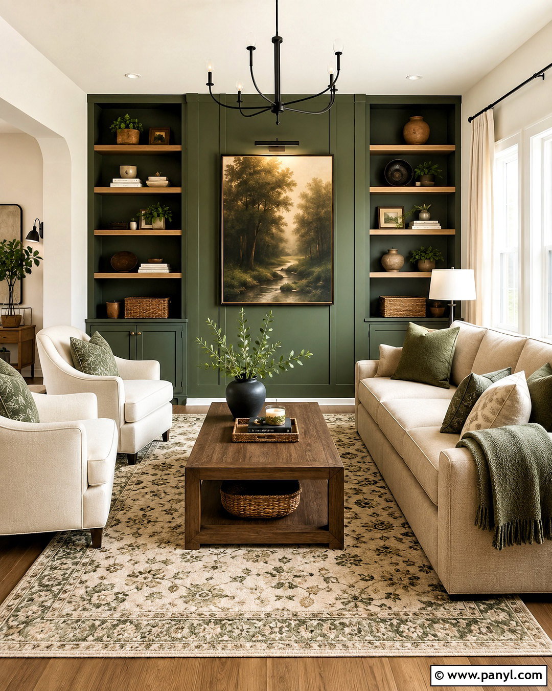 Green Accent Walls With Neutral Seating - 20 living room with green walls
