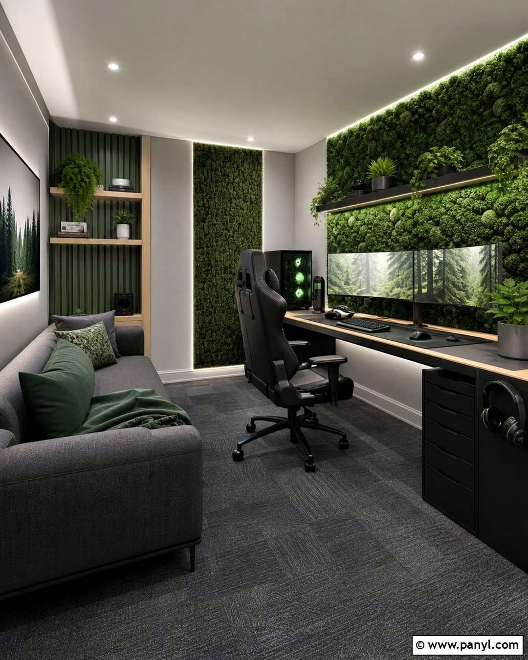 Green Acoustic Panel Gaming Room - 20 Green Wall Game Room Ideas