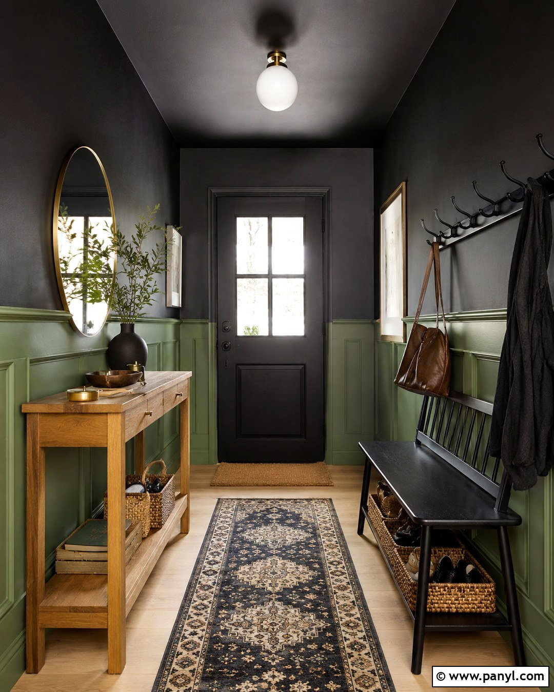 Green And Black Color Blocked Entryway - 20 Green And Black Painted Room Ideas