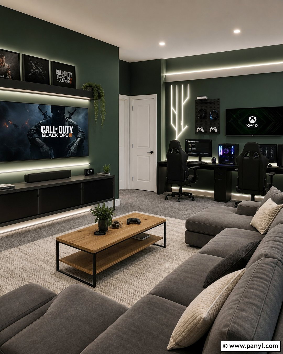 Green And Black Modern Game Room - 20 Green Wall Game Room Ideas