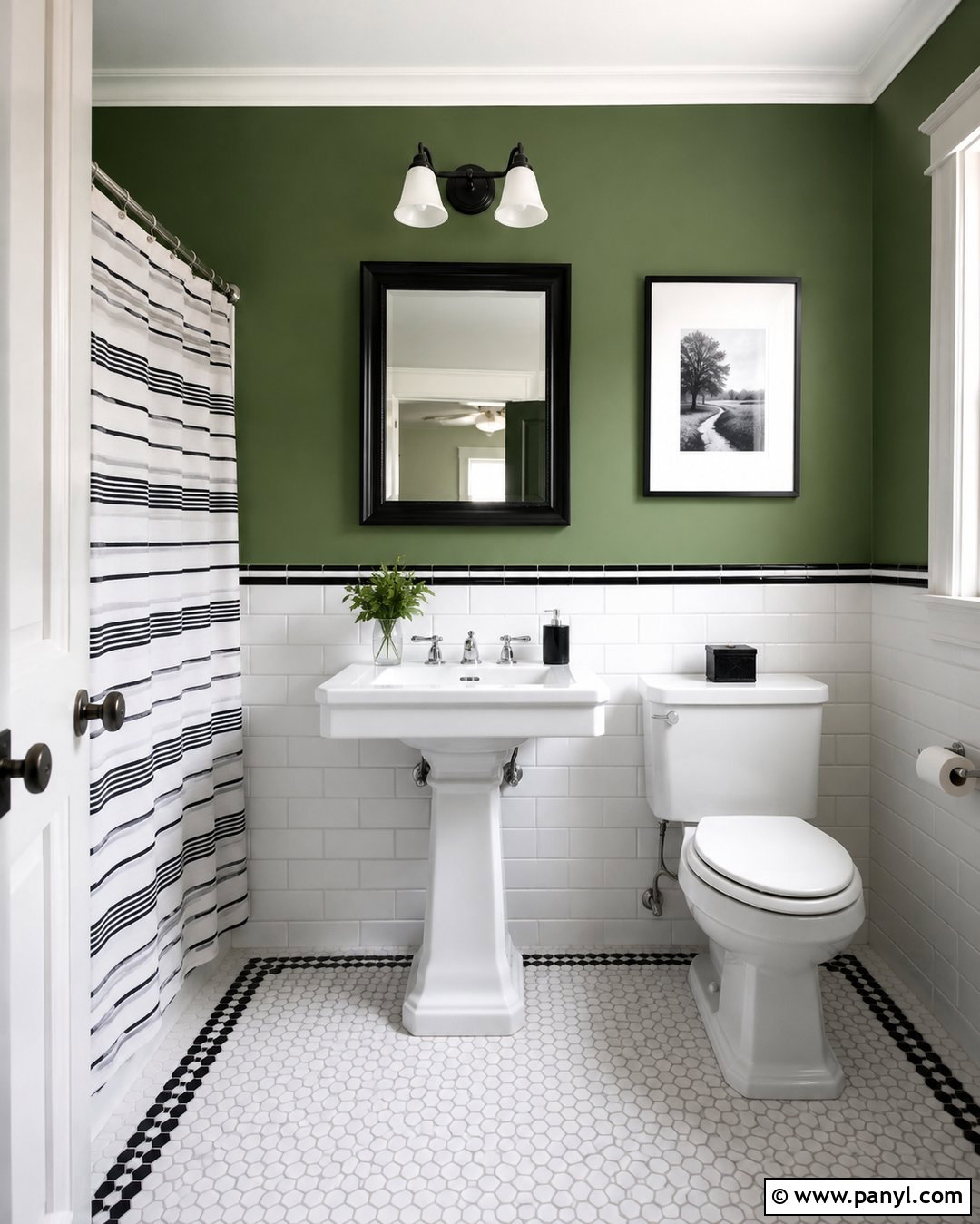 Green And Black White Bathroom - 20 Vintage Bathroom With Green Walls