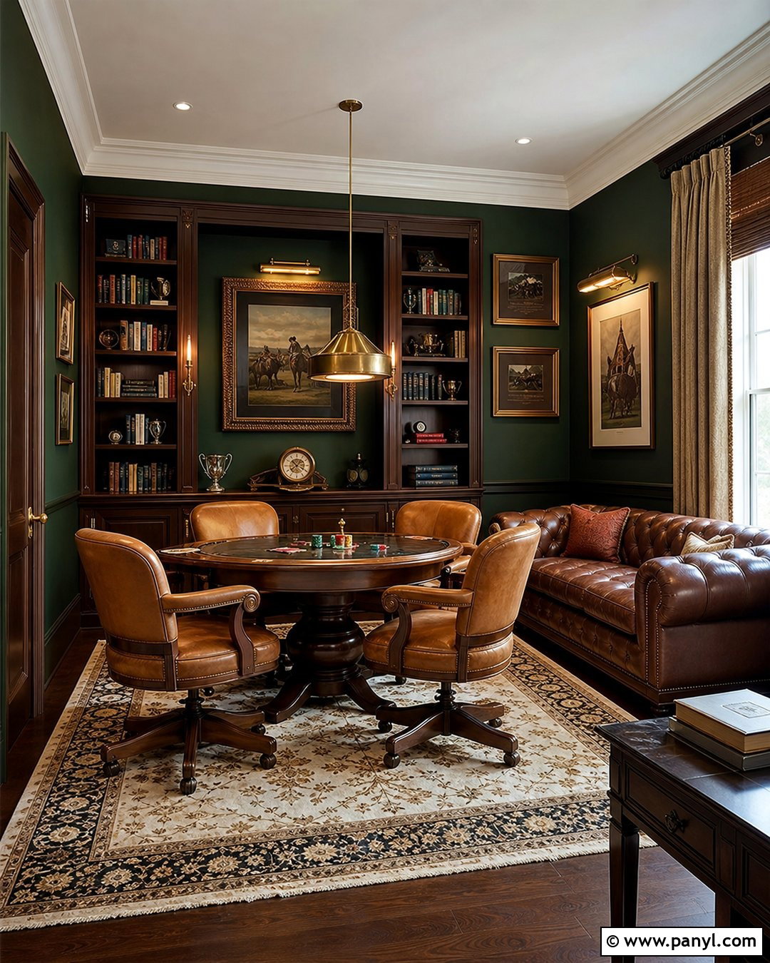 Green And Brass Vintage Game Room - 20 Green Wall Game Room Ideas