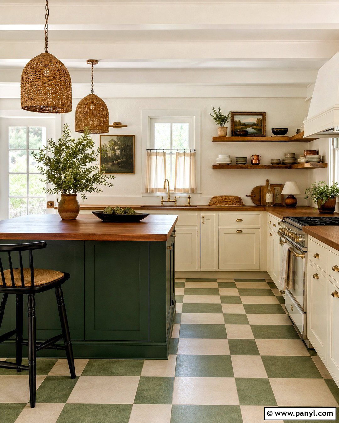Green And Cream Checkered Kitchen - 20 checkered design ideas