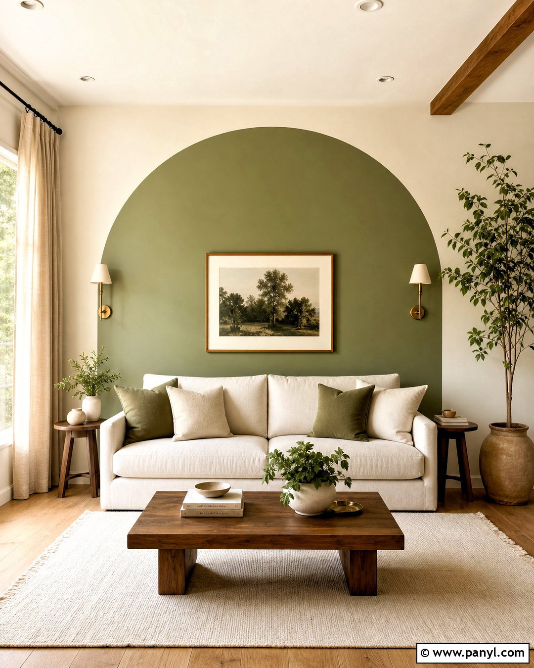Green And Cream Painted Arch Living Room Wall - 20 two tone painted walls