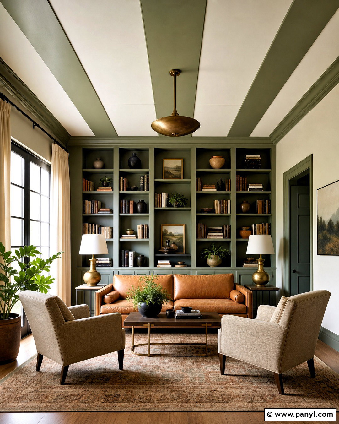 Green And Cream Striped Ceiling - 20 striped ceiling ideas