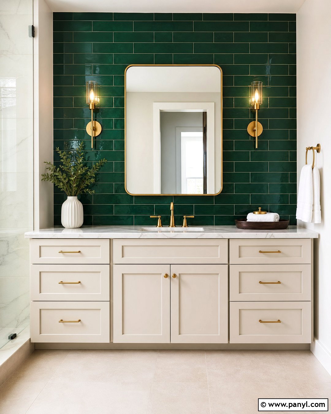 Green And Gold Bathroom Accent Wall - 35 Green Accent Wall Bathroom Ideas
