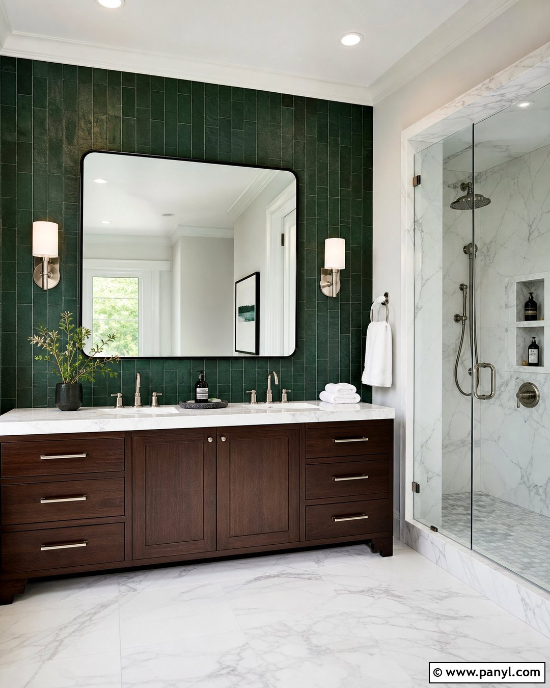 Green And Marble Bathroom Accent Wall - 35 Green Accent Wall Bathroom Ideas