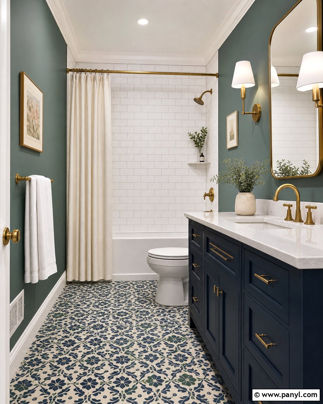Green And Navy Bathroom Walls - 35 Green Bathroom Walls