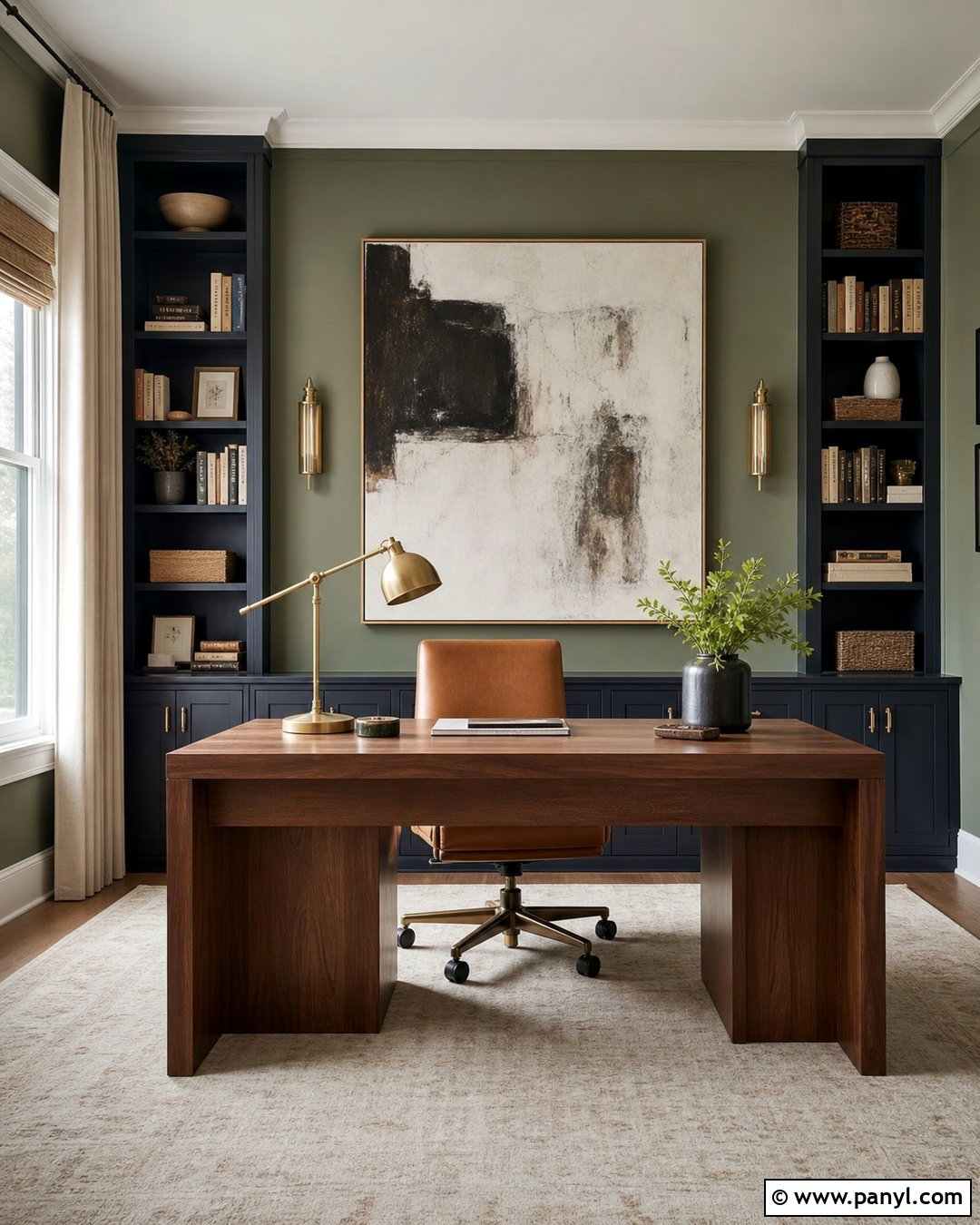Green And Navy Home Office Wall - 35 green wall interior ideas