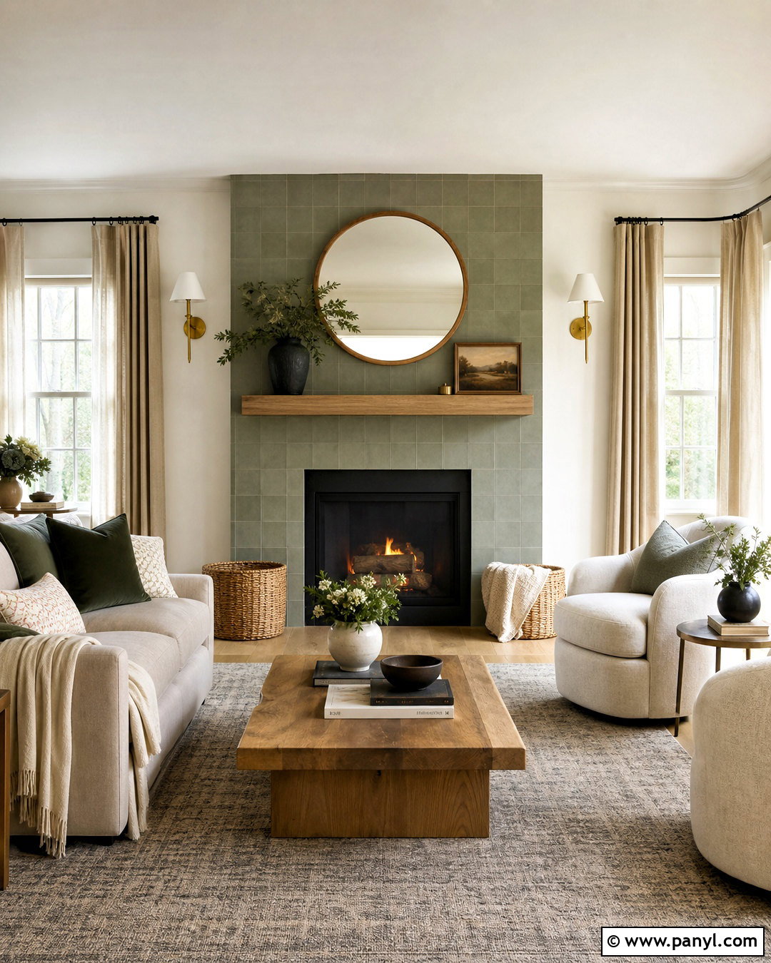 Green And Neutral Living Room With Fireplace - 20 green and neutral living room ideas