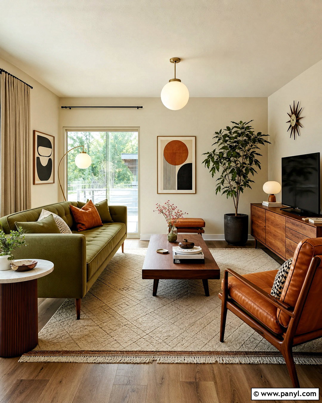 Green And Neutral Midcentury Living Room - 20 green and neutral living room ideas
